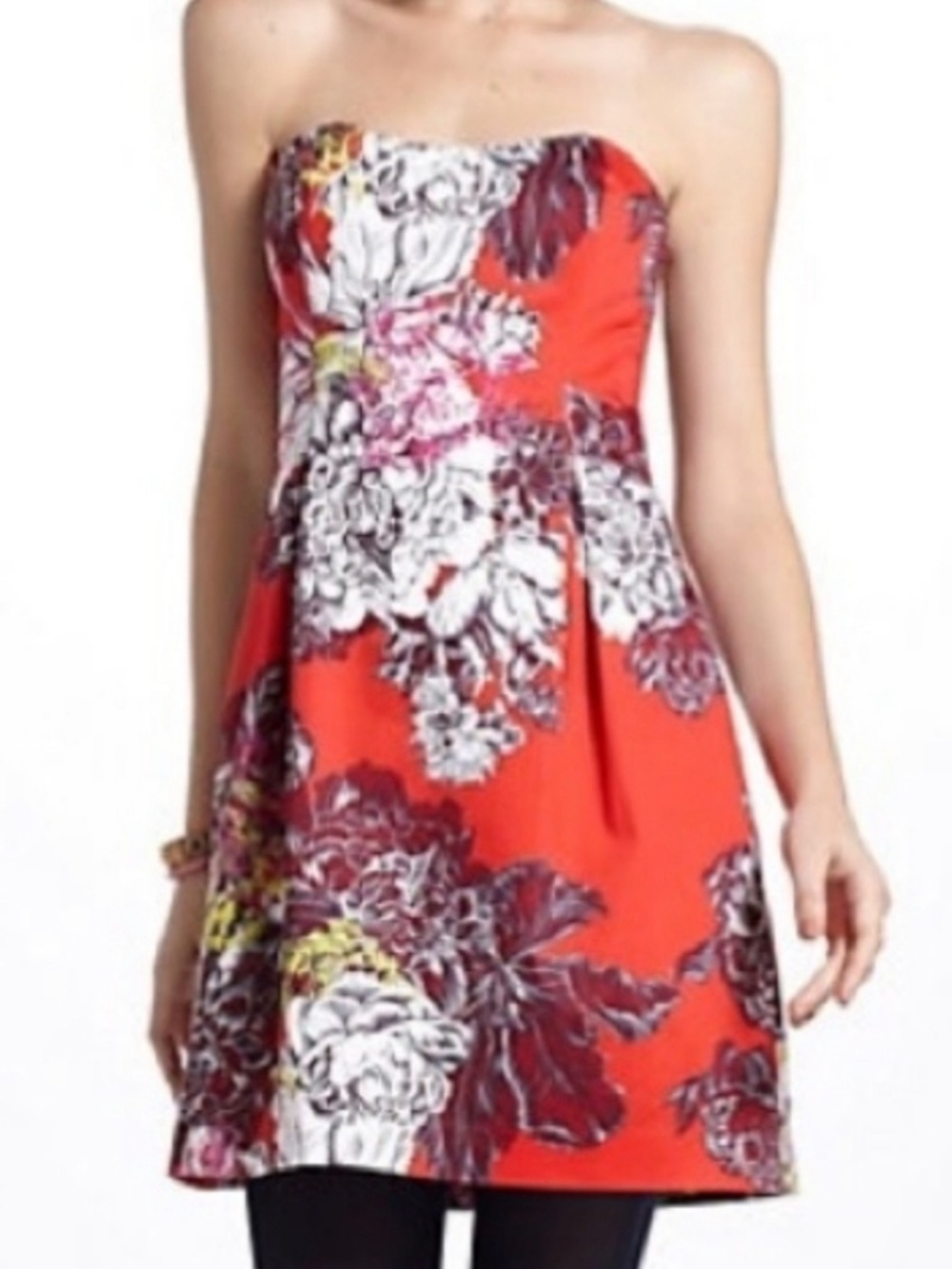 Anthropologie Strapless Red Floral Mini Dress